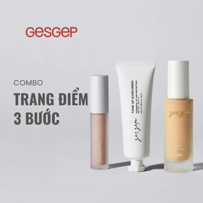 [Combo trang điểm 3 bước nhà Gesgep]Kem chống nắng Tone up Sunscreen, nền Liquid Filter, che khuyết điểm Multi Concealer