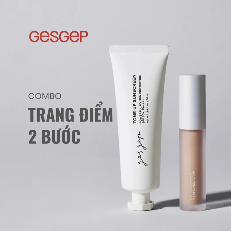 [Bộ đôi trang điểm 2 bước] Combo kem chống nắng Gesgep Tone up Sunscreen và kem che khuyết điểm Multi Concealer