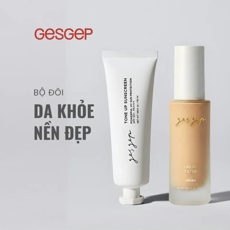 [Bộ đôi da khỏe nền đẹp] Combo kem chống nắng Gesgep Tone up Sunscreen và kem nền Gesgep Liquid Filter