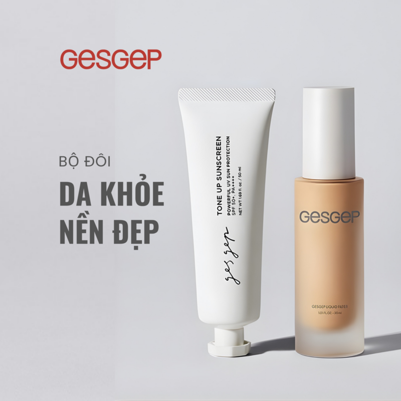 [Bộ đôi da khỏe nền đẹp] Combo kem chống nắng Gesgep Tone up Sunscreen và kem nền Gesgep Liquid Filter
