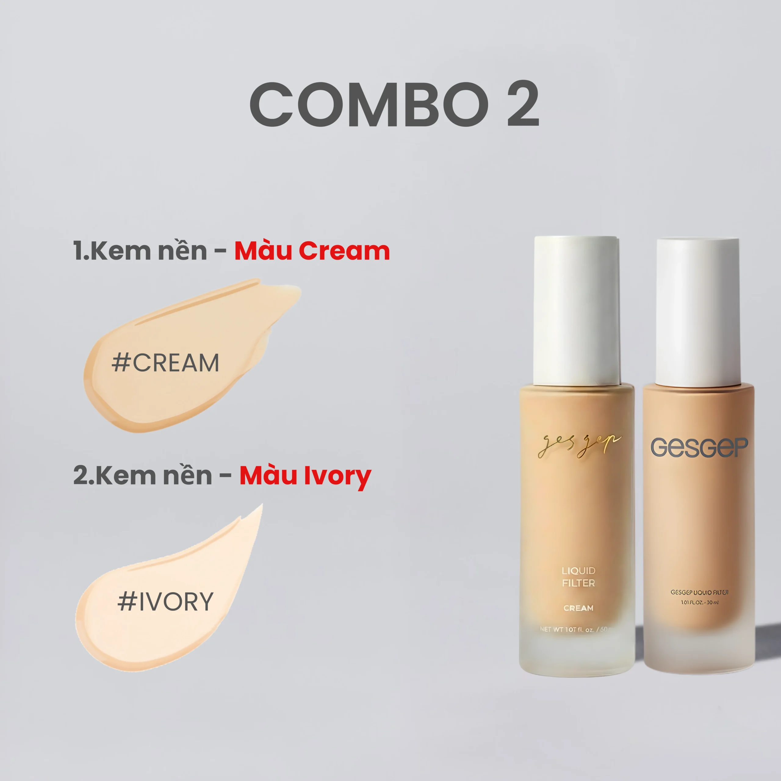 Bộ đôi chuyên nghiệp kem nền Gesgep Cream Ivory