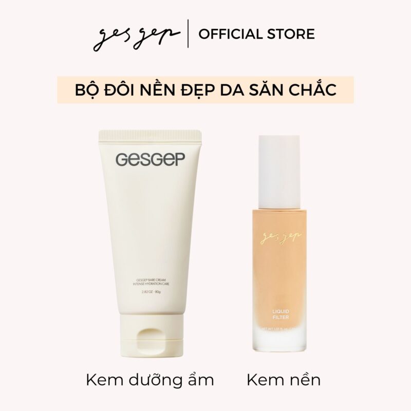 [Bộ đôi nền đẹp da săn chắc] Combo kem dưỡng ẩm Gesgep Bare Cream 80g và kem nền Gesgep Liquid Filter
