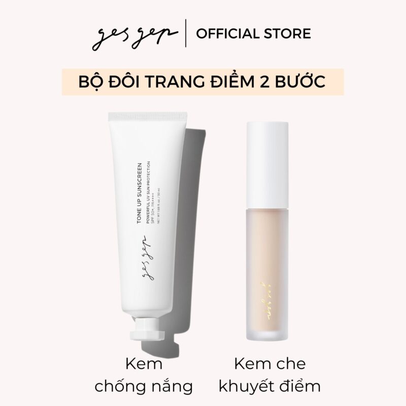 [Bộ đôi trang điểm 2 bước] Combo kem chống nắng Gesgep Tone up Sunscreen và kem che khuyết điểm Multi Concealer