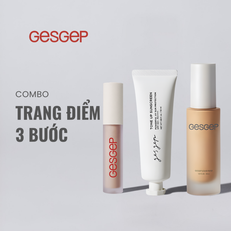 [Combo trang điểm 3 bước nhà Gesgep]Kem chống nắng Tone up Sunscreen, nền Liquid Filter, che khuyết điểm Multi Concealer