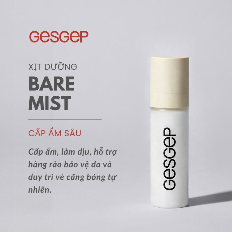 Xịt dưỡng Gesgep Bare Mist 80ml cấp ẩm, làm dịu, tăng độ căng bóng tự nhiên cho da